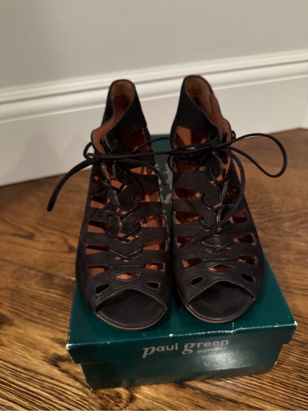 Paul Green Black Suede Lace-Up Cutout Heels